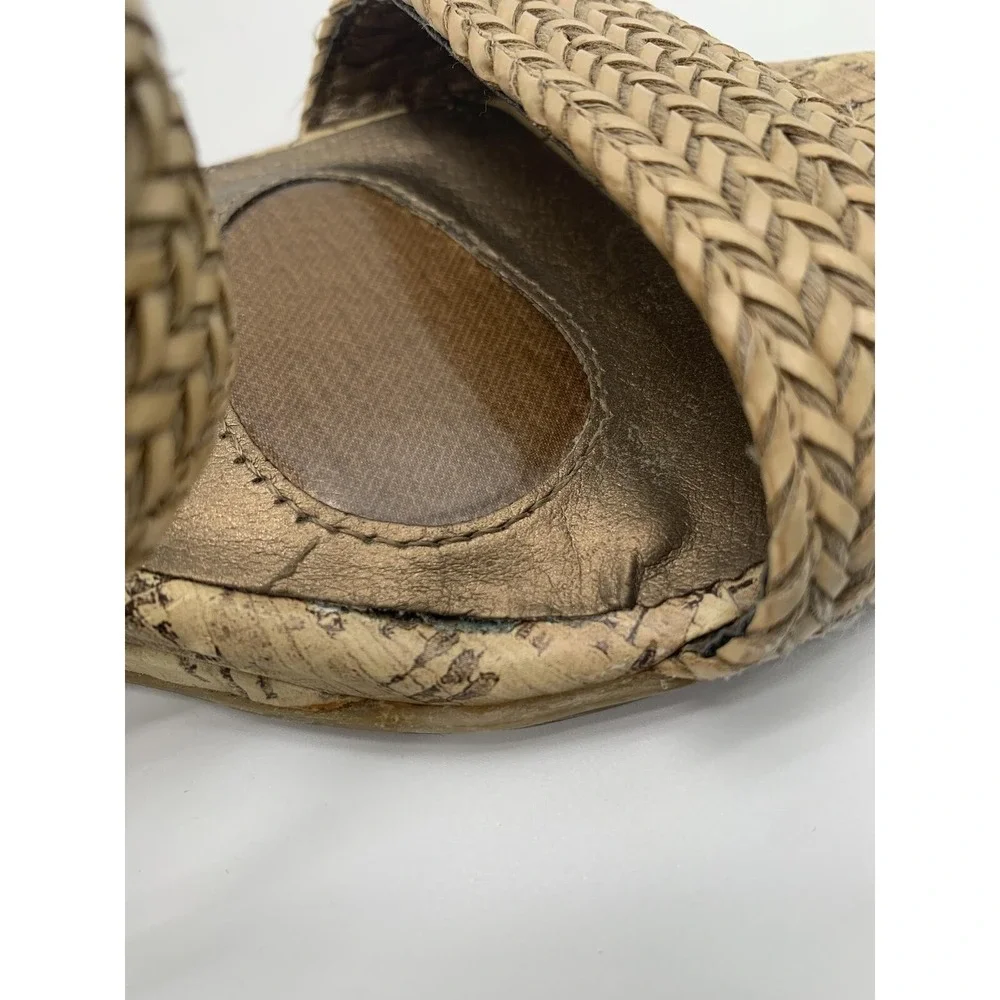 LifeStride Persona Tan Woven Wedge Sandals Womens 8.5M Cork Slingback Bronze